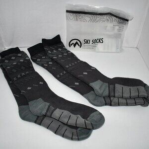 OutdoorMaster Merino Wool Ski Socks, 2 Pairs, Over Calf Compression, Gray, NWT